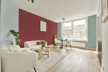 kamer in kleur 6020 met designkleuren op de wanden