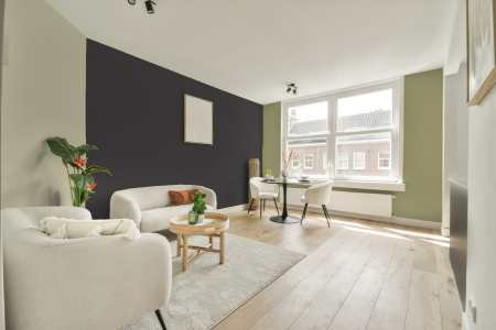 kamer in kleur Full grey met designkleuren op de wanden