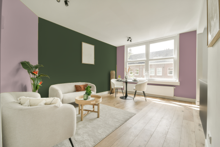 kamer in kleur Full jade met designkleuren op de wanden