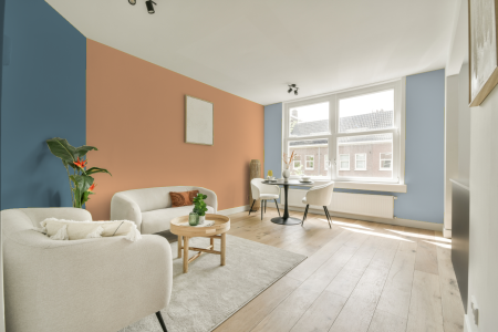 kamer in kleur S 1030-y40r met designkleuren op de wanden