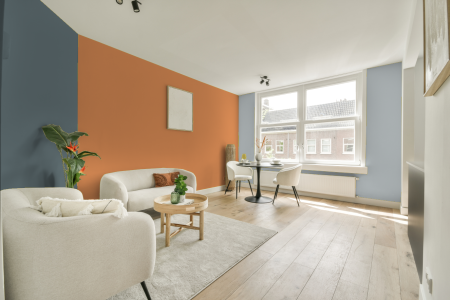 kamer in kleur S 1050-y40r met designkleuren op de wanden