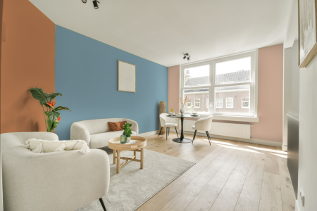 kamer in kleur S 2020-b met designkleuren op de wanden