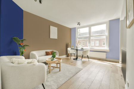 kamer in kleur S 3020-y10r met designkleuren op de wanden