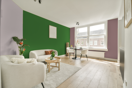 kamer in kleur S 3060-g20y met designkleuren op de wanden