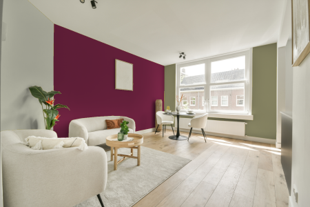 kamer in kleur S 3060-r20b met designkleuren op de wanden