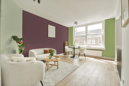 kamer in kleur S 5020-r10b met designkleuren op de wanden