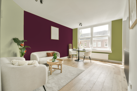 kamer in kleur S 5040-r20b met designkleuren op de wanden