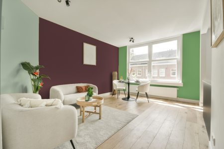 kamer in kleur S 6020-r met designkleuren op de wanden