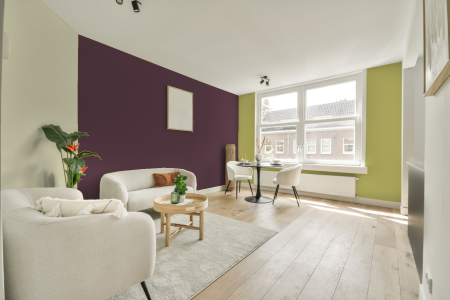 kamer in kleur S 6020-r20b met designkleuren op de wanden