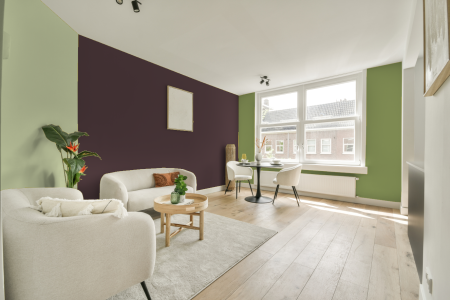 kamer in kleur S 7010-r10b met designkleuren op de wanden