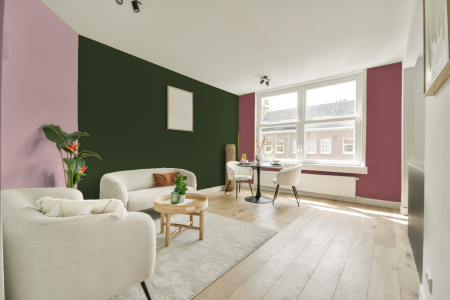 kamer in kleur S 7020-g30y met designkleuren op de wanden