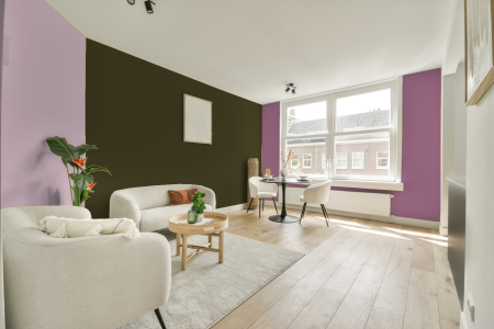 kamer in kleur S 7020-g70y met designkleuren op de wanden