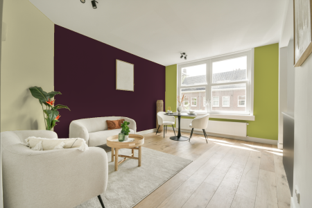 kamer in kleur S 7020-r20b met designkleuren op de wanden