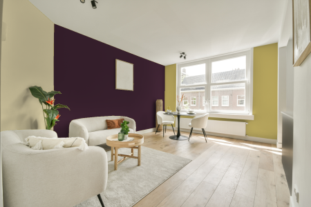 kamer in kleur S 7020-r30b met designkleuren op de wanden