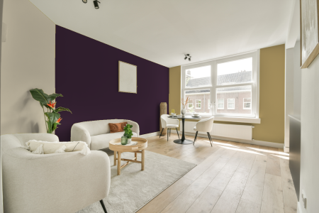 kamer in kleur S 7020-r40b met designkleuren op de wanden