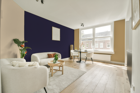 kamer in kleur S 7020-r60b met designkleuren op de wanden