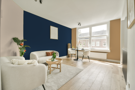 kamer in kleur S 7020-r80b met designkleuren op de wanden