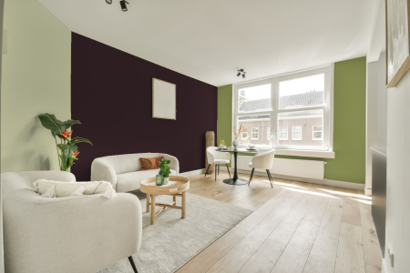 kamer in kleur S 8010-r10b met designkleuren op de wanden