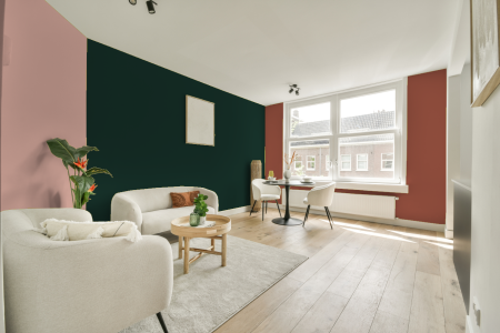 kamer in kleur Ral 170 20 15 met designkleuren op de wanden