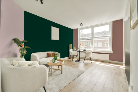 kamer in kleur Ral 170 20 25 met designkleuren op de wanden