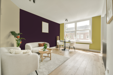 kamer in kleur Ral 340 20 15 met designkleuren op de wanden