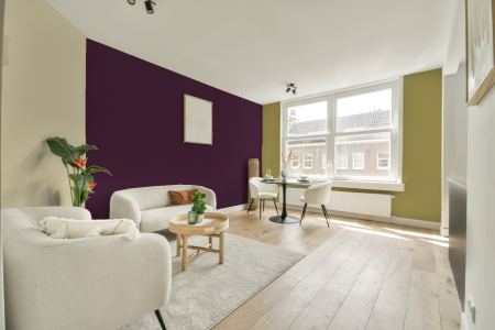 kamer in kleur Ral 340 20 25 met designkleuren op de wanden