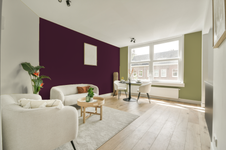 kamer in kleur Ral 350 20 25 met designkleuren op de wanden