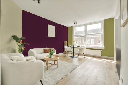 kamer in kleur Ral 350 20 30 met designkleuren op de wanden