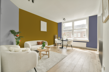 kamer in kleur Ral 1027 met designkleuren op de wanden