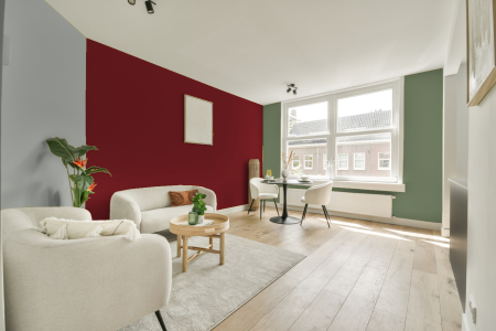 kamer in kleur Ral 3003 met designkleuren op de wanden