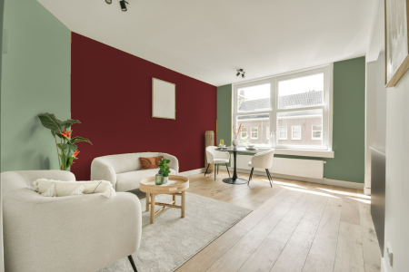 kamer in kleur Ral 3011 met designkleuren op de wanden