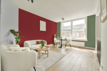 kamer in kleur Ral 3031 met designkleuren op de wanden