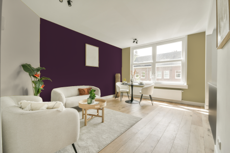 kamer in kleur Ral 4007 met designkleuren op de wanden