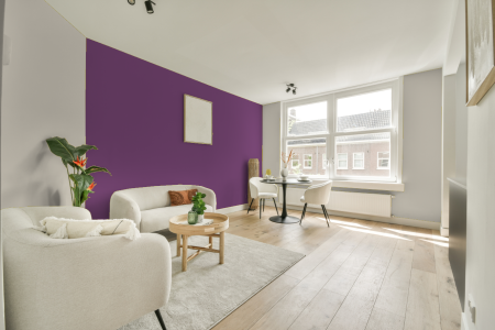 kamer in kleur Ral 4008 met designkleuren op de wanden