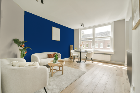 kamer in kleur Ral 5002 met designkleuren op de wanden