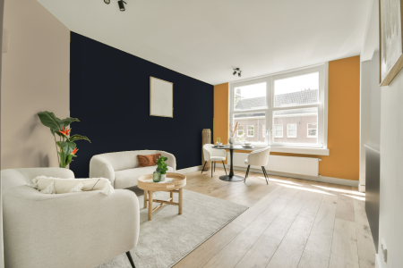 kamer in kleur Ral 5004 met designkleuren op de wanden