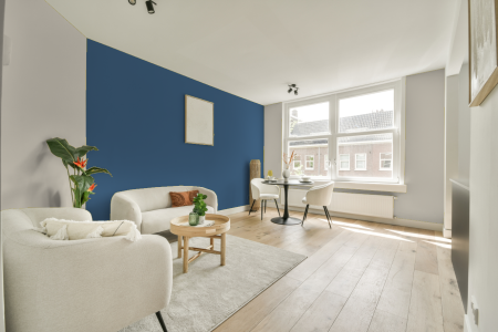 kamer in kleur Ral 5023 met designkleuren op de wanden