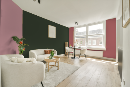 kamer in kleur Ral 6020 met designkleuren op de wanden