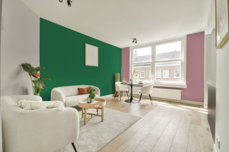 kamer in kleur Ral 6032 met designkleuren op de wanden