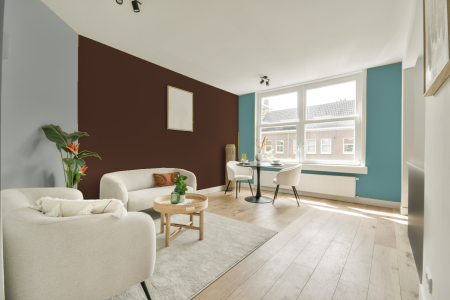 kamer in kleur Ral 8011 met designkleuren op de wanden