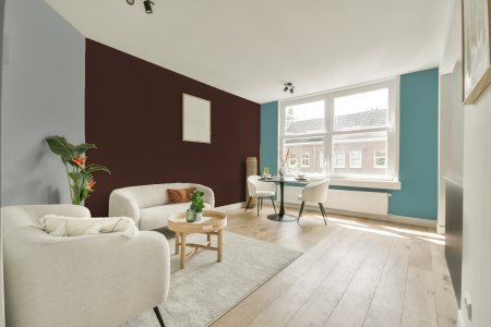 kamer in kleur Ral 8016 met designkleuren op de wanden