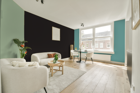 kamer in kleur Ral 8022 met designkleuren op de wanden