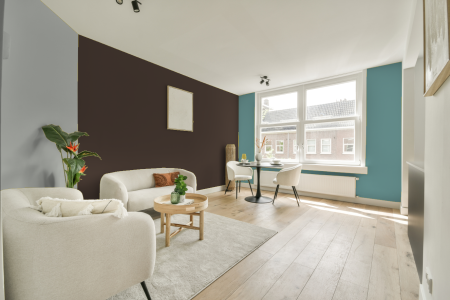 kamer in kleur Ral 8027 met designkleuren op de wanden