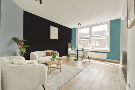 kamer in kleur Ral 9017 met designkleuren op de wanden