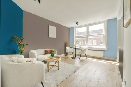 kamer in kleur Ppg1020-4 met designkleuren op de wanden