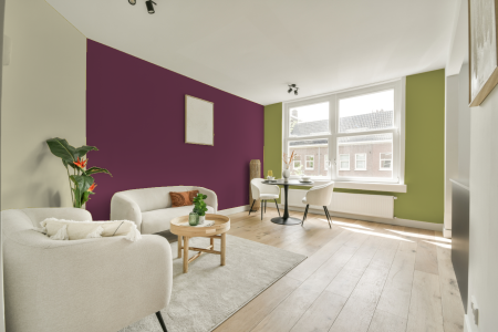 kamer in kleur Ppg1044-7 met designkleuren op de wanden