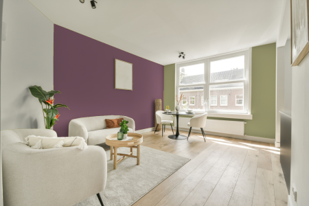 kamer in kleur Ppg1045-6 met designkleuren op de wanden