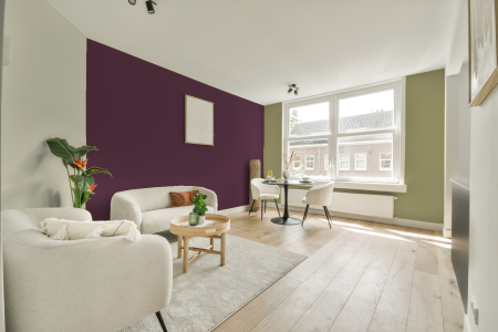 kamer in kleur Ppg1045-7 met designkleuren op de wanden