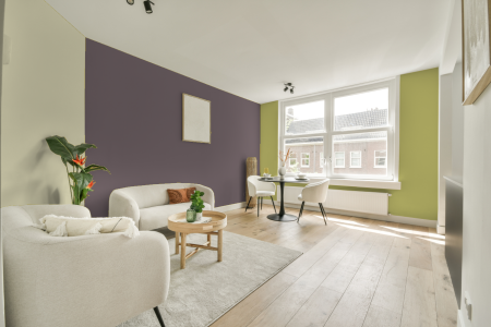 kamer in kleur Ppg1047-6 met designkleuren op de wanden