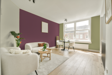 kamer in kleur Ppg1049-6 met designkleuren op de wanden